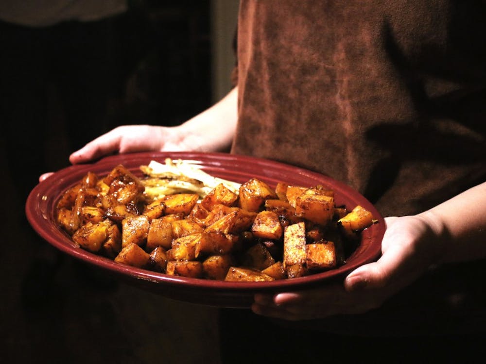 Roasted butternut squash and "vampire" asparagus make a hearty cold-weather vegetable combo.