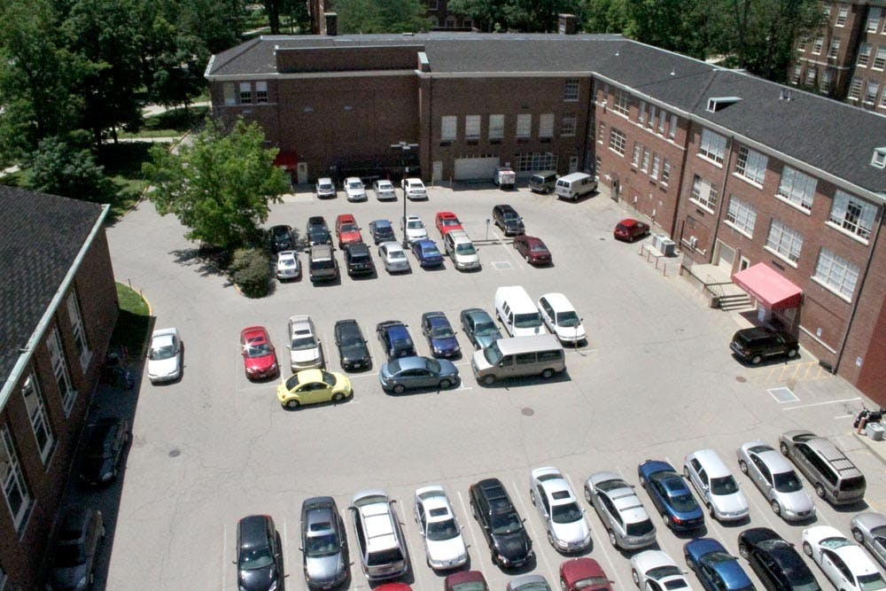 This parking lot which is sandwiched in the middle of Gaskill (top right), Rowan (left) and Culler halls (behind camera, not pictured), will become the heart of the Armstrong Student Center.