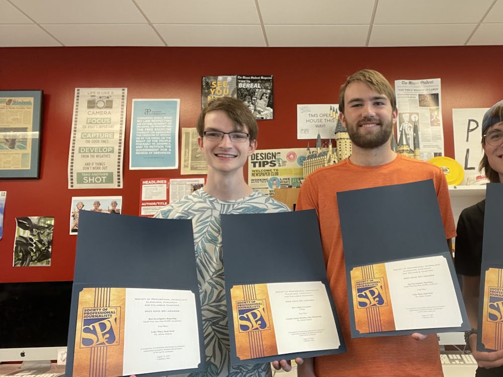 Editor-In-Chief Sean Scott, Managing Editor Luke Macy and Opinion Editor Devin Ankeney all won awards at this year's Ohio SPJ Awards.