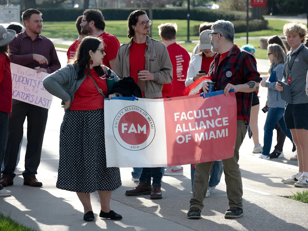 FAM members protest outside of Armstrong Student Center