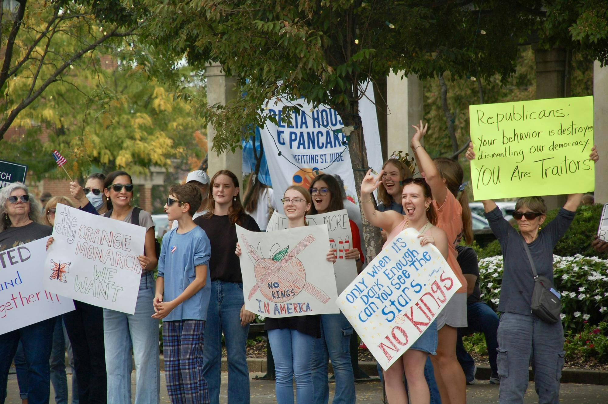 Protesters cheered as cars and trucks honked in support.