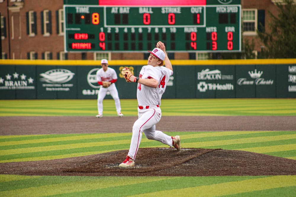 Freshman pitcher Cameron Novak throws a pitch off the mound in his first start against Eastern Michigan.