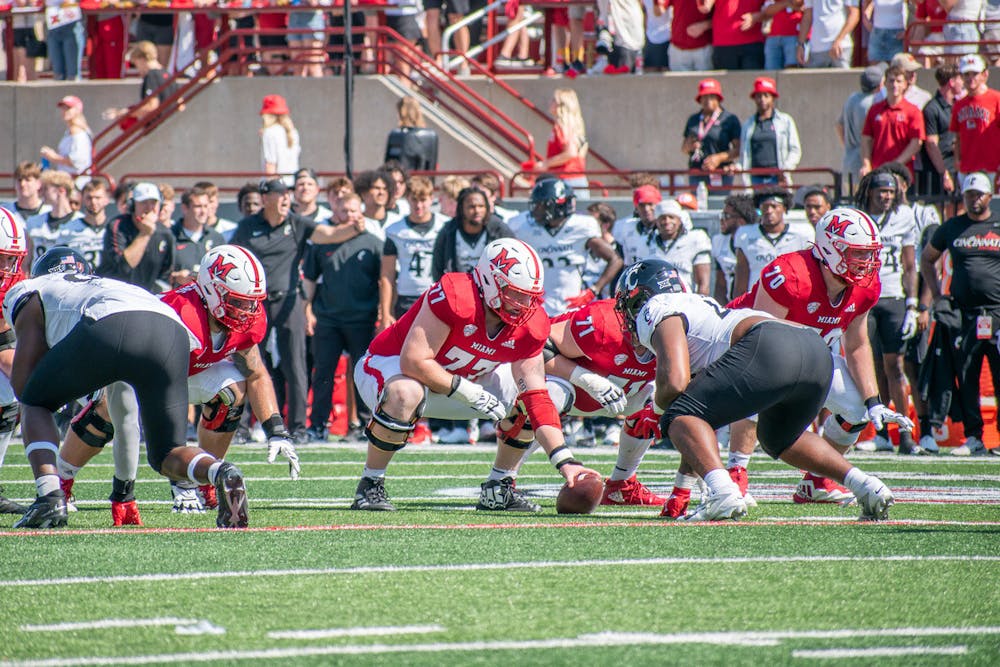 Miami allowed Cincinnati to run for 215 yards and two touchdowns in the Battle for the Victory Bell on Sept. 14