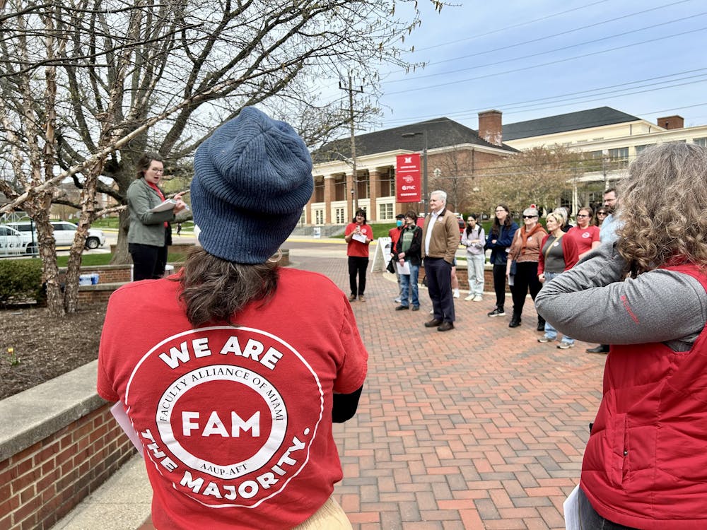 Elena Jackson Albarrán addressed the crowd at the April 17 “Hands Off Higher Education” rally.