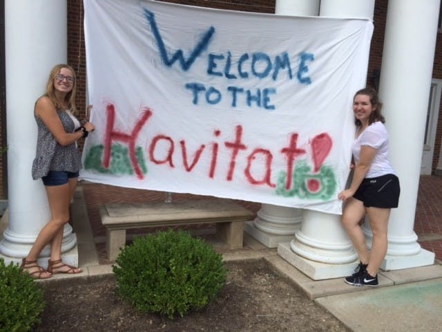 Meibers and her roommate Carly outside their dorm, Havighurst