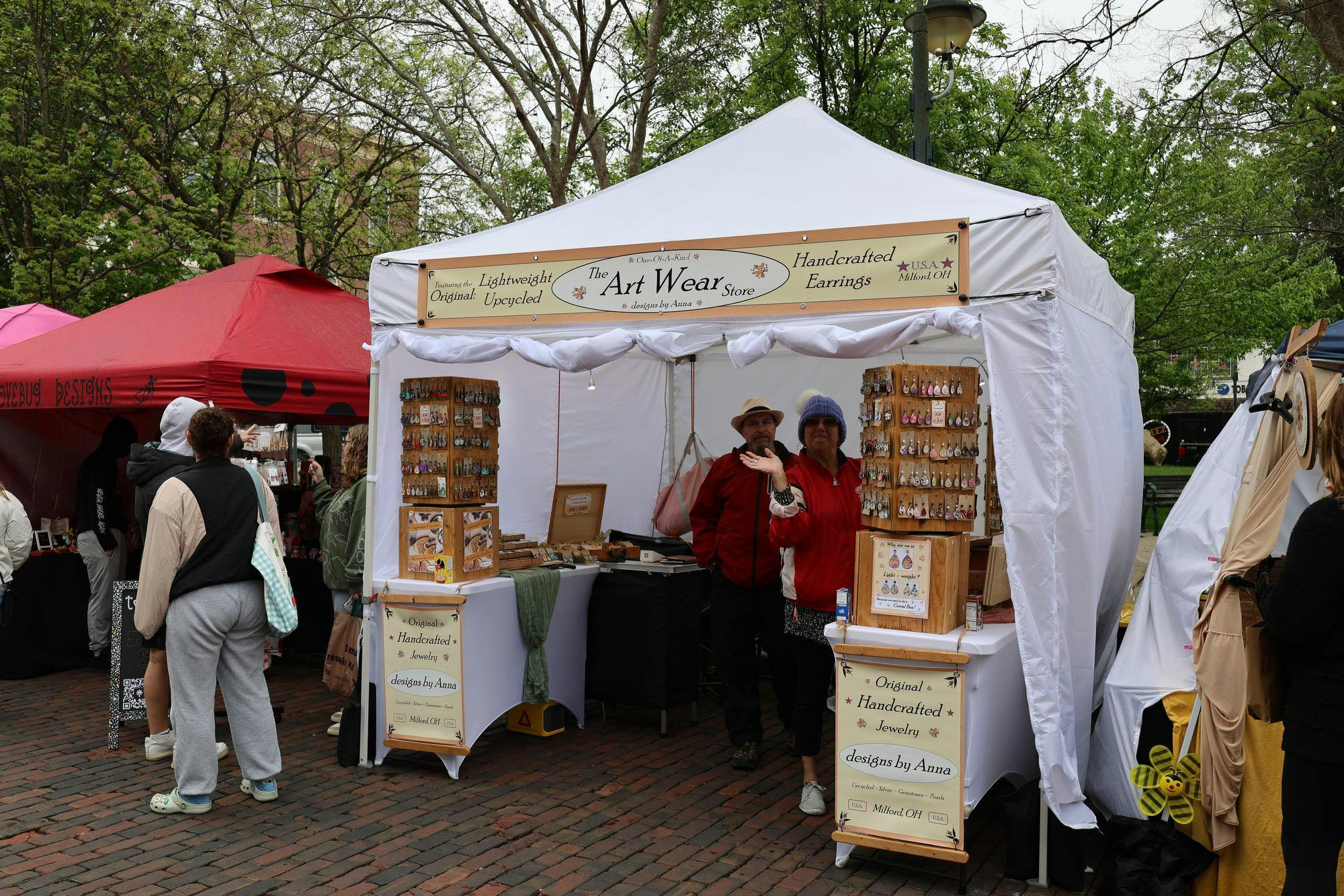 People gather around a tent