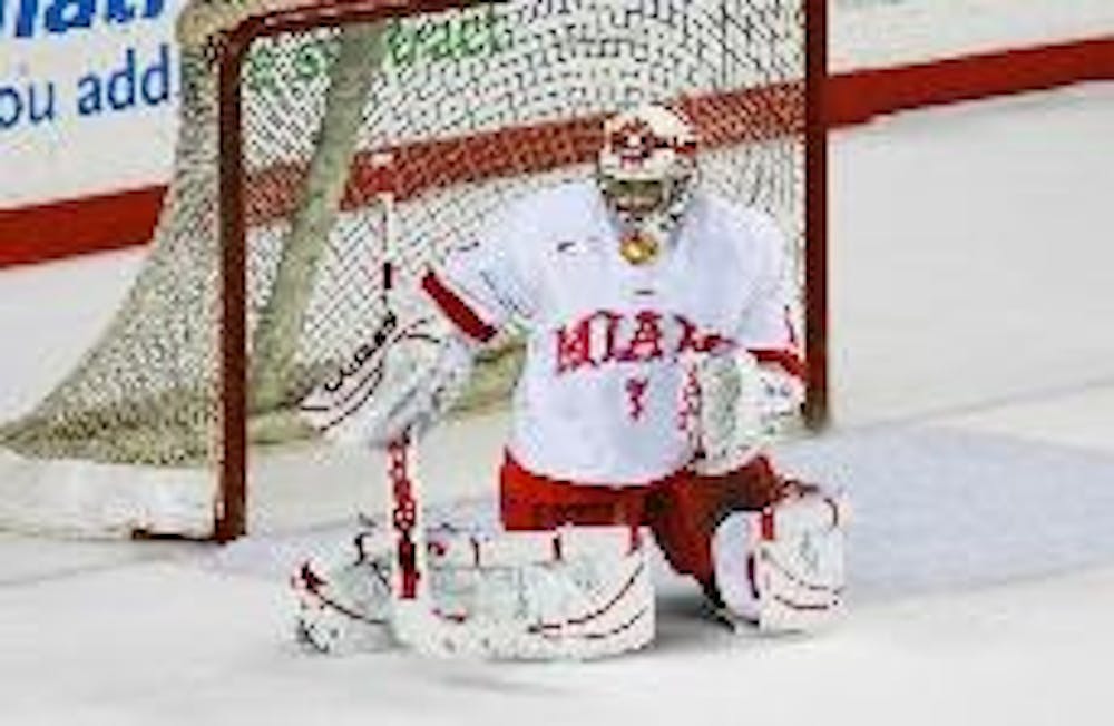 Miami goaltender Charlie Effinger has been out of action with the RedHawks since their Nov. 10 2-1 loss to Lake Superior State.