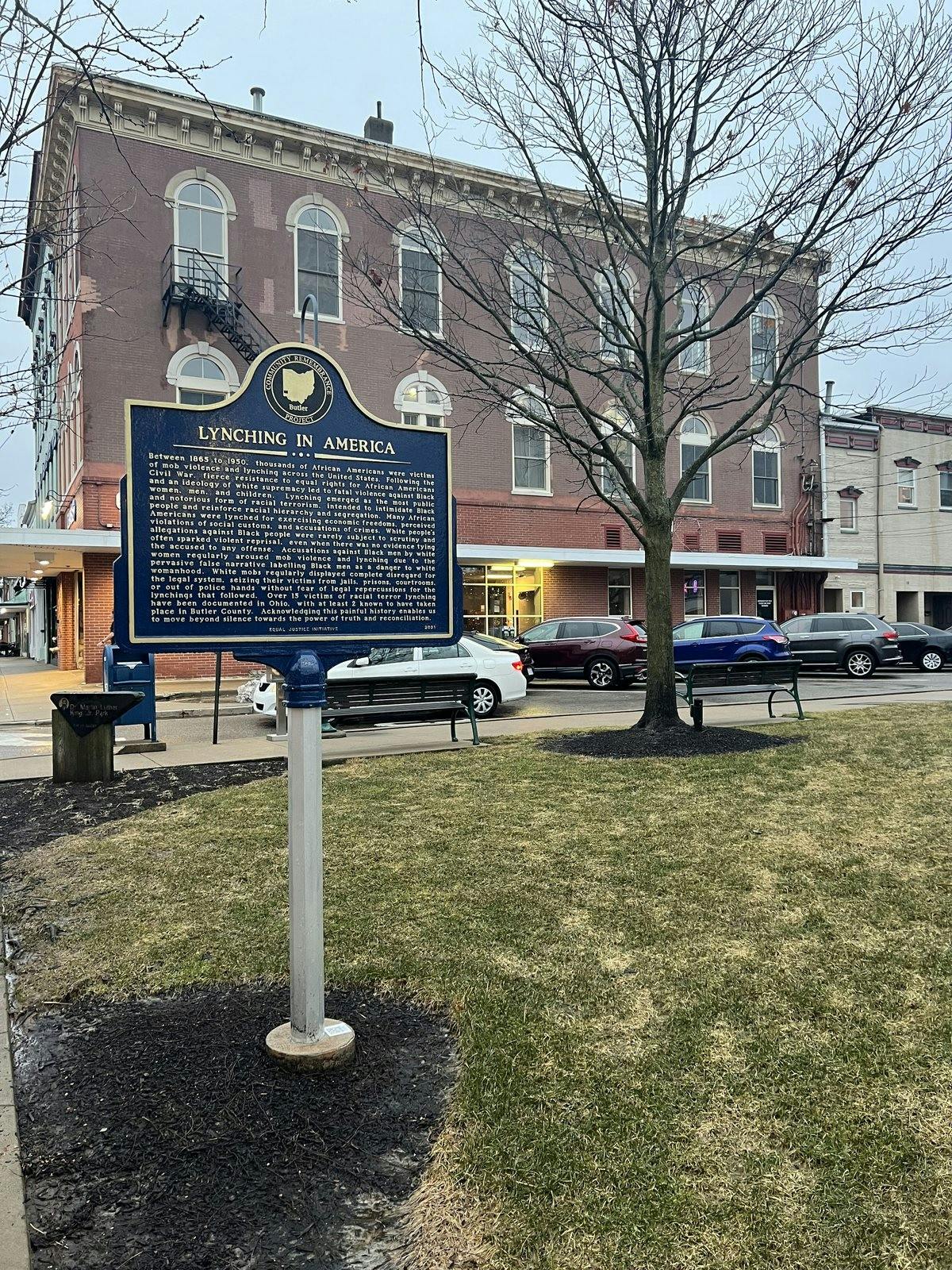 The panel was set to take place in Oxford at Uptown Park’s memorial site for the lynching and deaths of two Black men: Simon Garnett and Henry Corbin. The memorial plague was dedicated in June 2021.