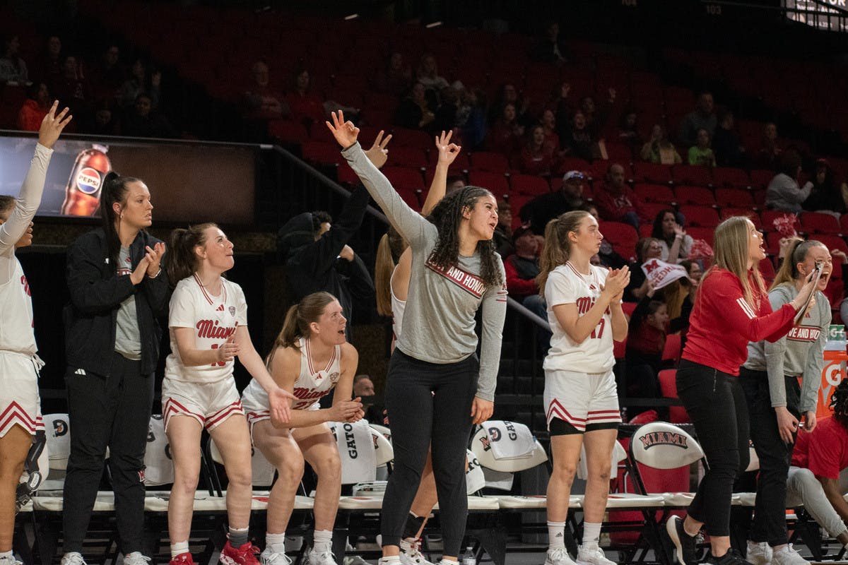 Richason's (far left) absence on the court was felt, but her presence on the sidelines further pushed the players.