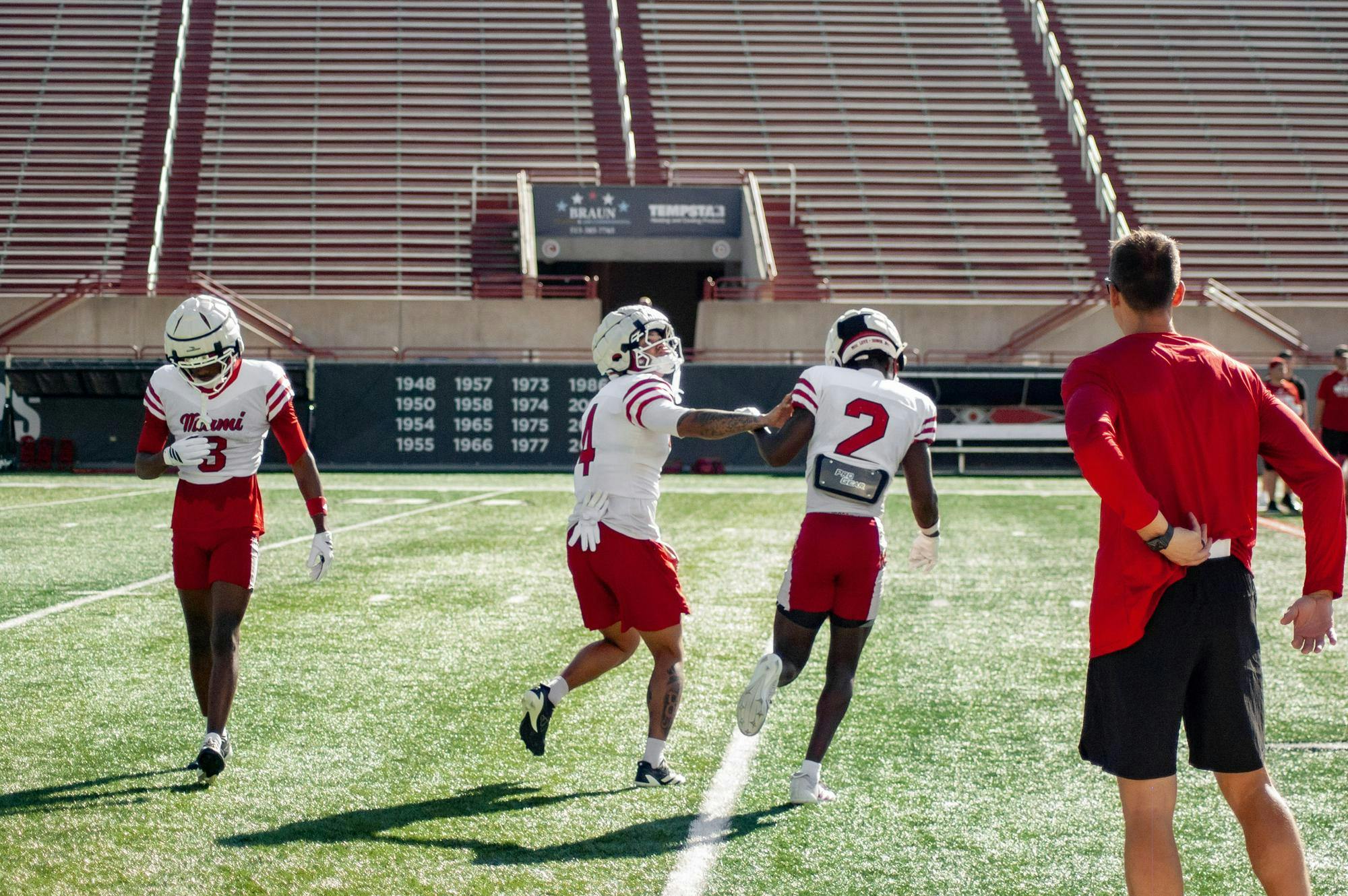 Devin Hyatt works out on the field at Yager Stadium