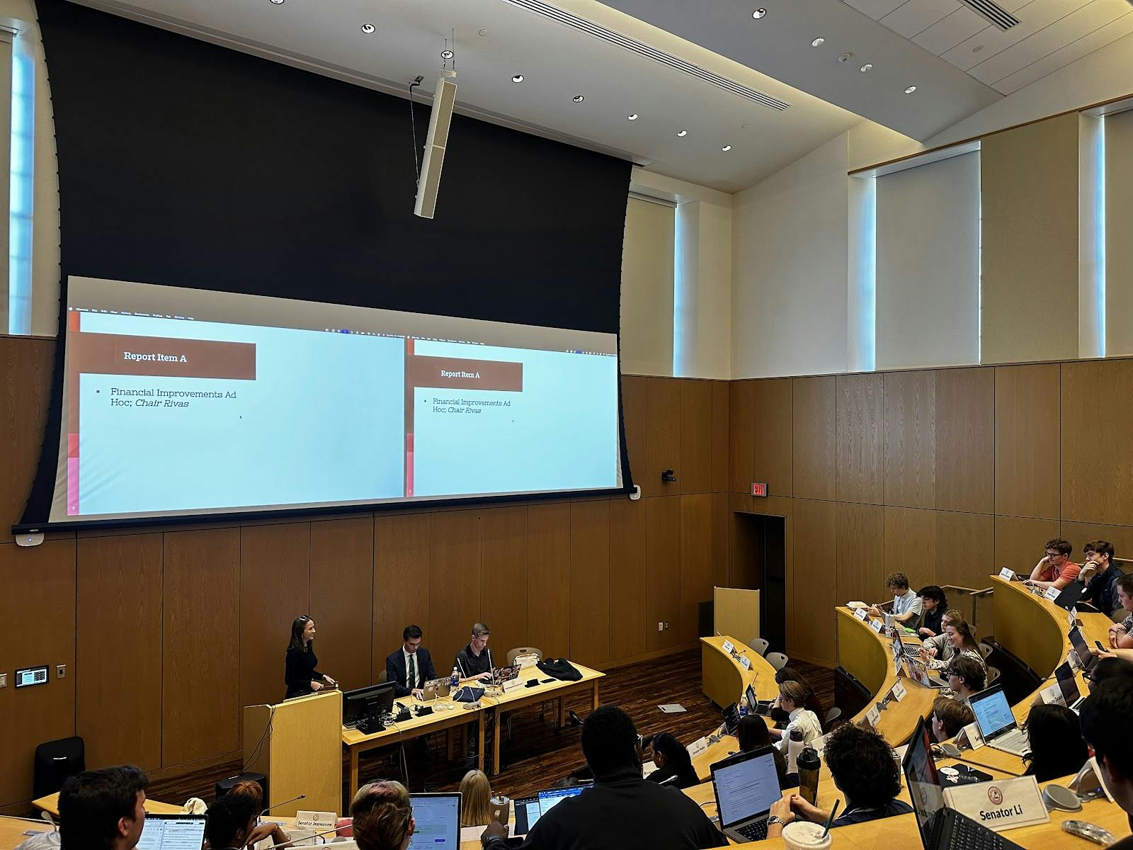 Speaker of the Senate Shelby Alford displays an agenda item that ASG will discuss in their meeting.