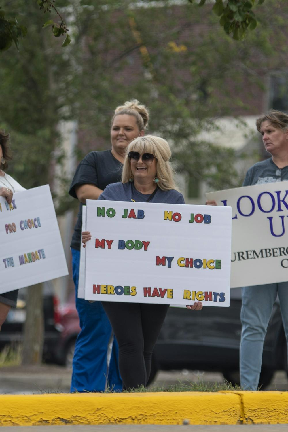 <p>Jen Millett, a nurse aide at McCullough-Hyde hospital, protested TriHealth&#x27;s vaccine mandate for their employees. She believes that people should make the decision to get vaccinated themselves.</p>