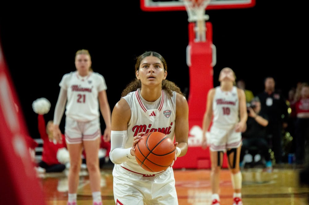 Enjulina Gonzalez setting up for a free throw. Gonzalez finished the season-opener with 12 points and four turnovers. 