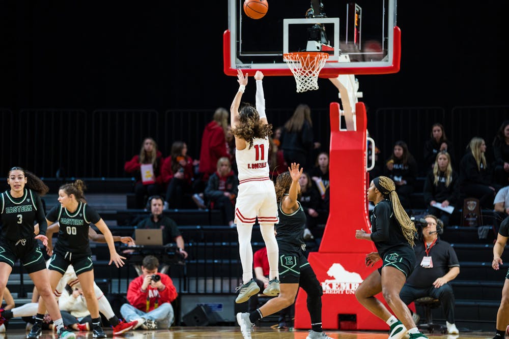 Sophomore guard Enjulina Gonzalez taking a shot at Millett Hall against Eastern Michigan on Feb. 5