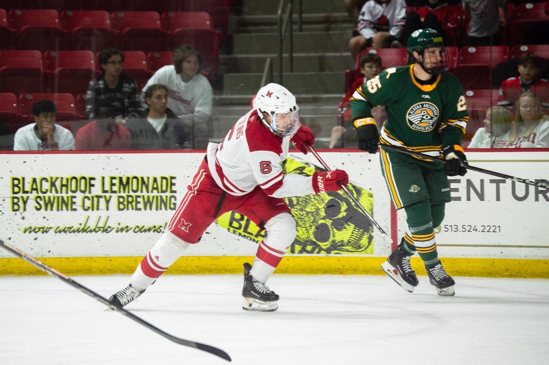 Raimonds Vitolins skating last weekend against Alaska Anchorage. He had three assists over the two games