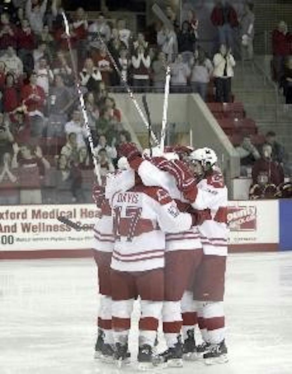 For the second time during the 2007-08 season the RedHawks swept the Mavericks in a weekend series. The 'Hawks are tied for first place in the CCHA with Michigan.