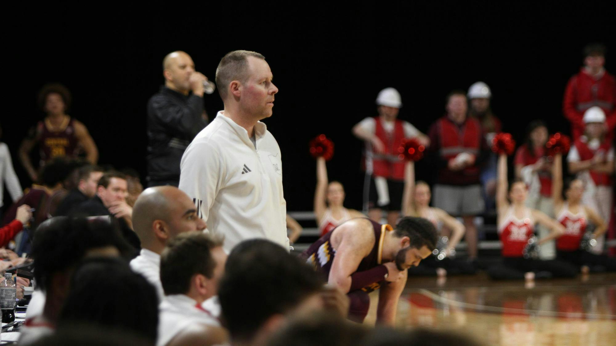 Miami men's basketball head coach Travis Steele surveys the court in game against the Central Michigan Chippewas on Feb. 11, 2024.