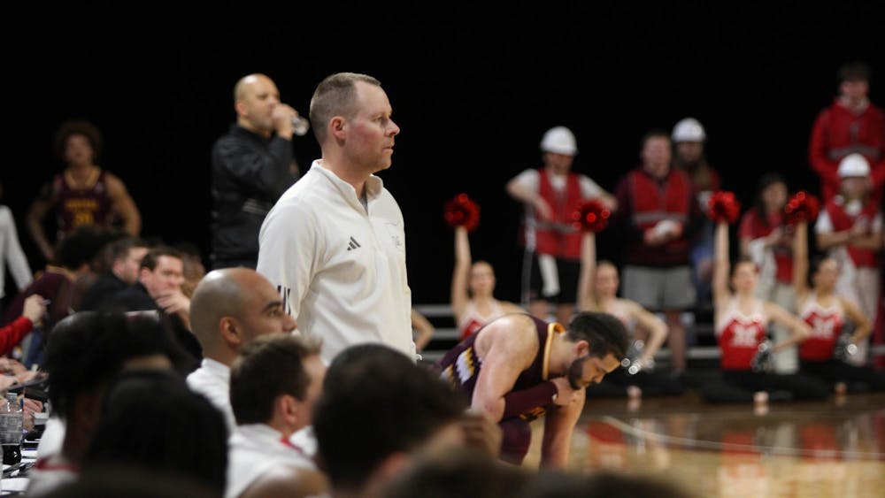 Miami men's basketball head coach Travis Steele surveys the court in game against the Central Michigan Chippewas on Feb. 11, 2024.
