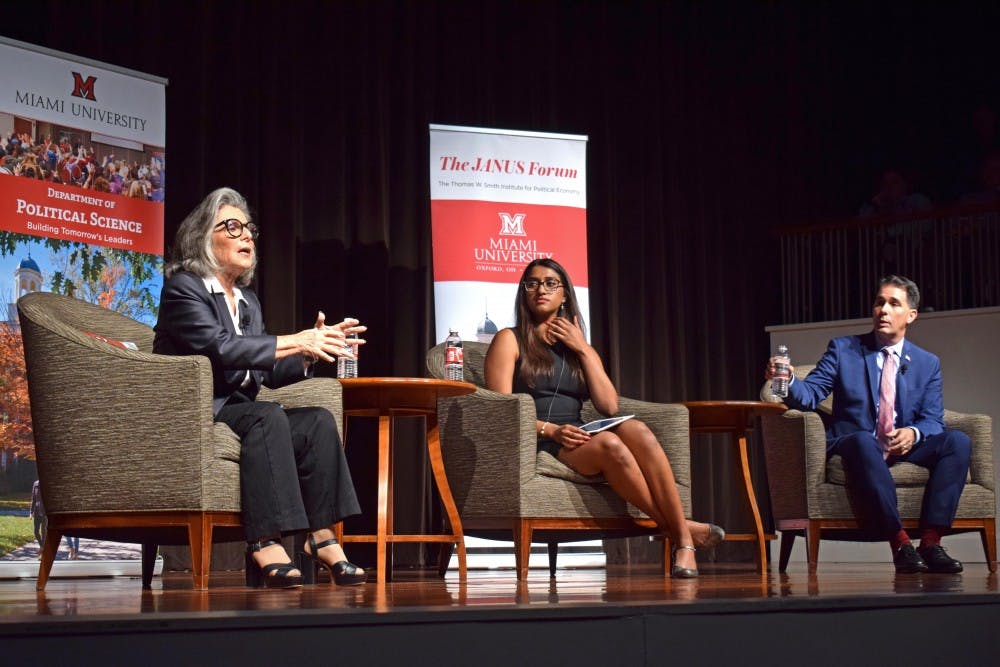 <p>Former Democratic Senator Barbara Boxer and Former Republican Governor Scott Walker found common ground while debating the Trump presidency. </p>