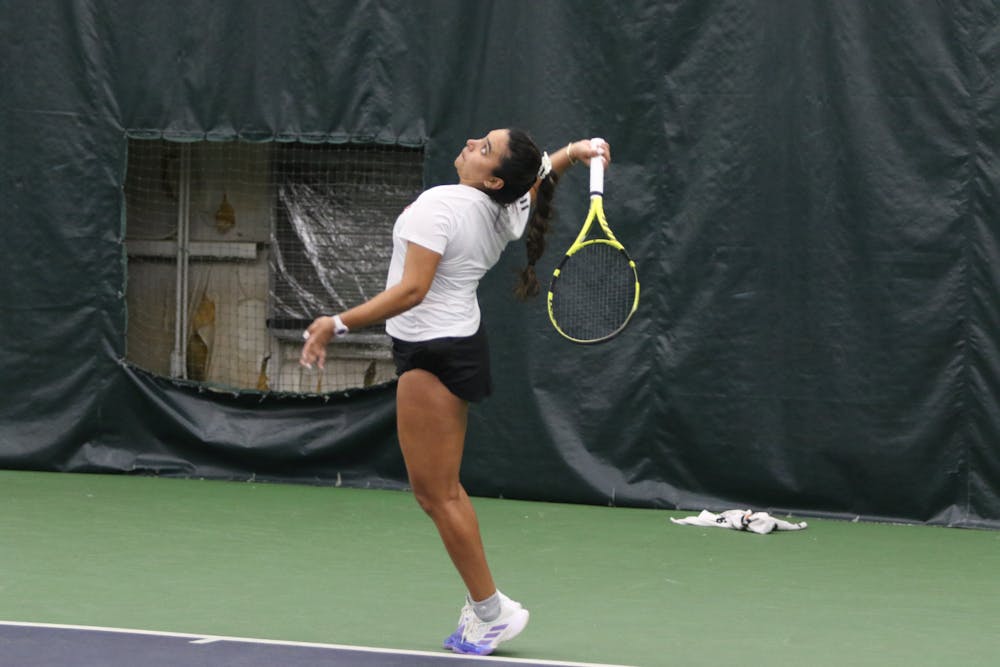 <p>Sarah Dev and Lauren Joyce won the number three doubles match for the RedHawks</p>