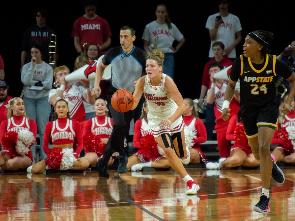 Graduate student guard Maya Chandler dribbling at Millett Hall against Appalachian State on Nov. 4