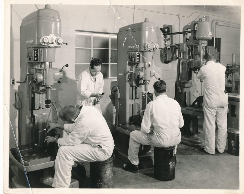 Workers in Oxford's secret Alba Craft Lab machine uranium during the Cold War.