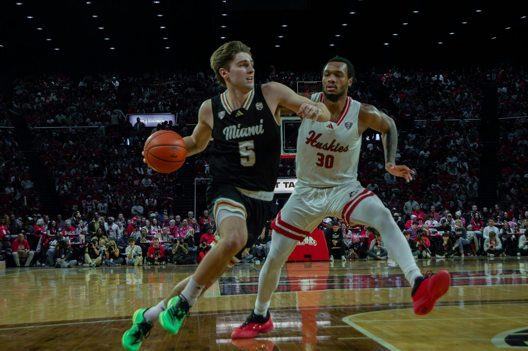 Peter Suder charges towards the hoop in Jan. 31 match-up versus Northern Illinois. 