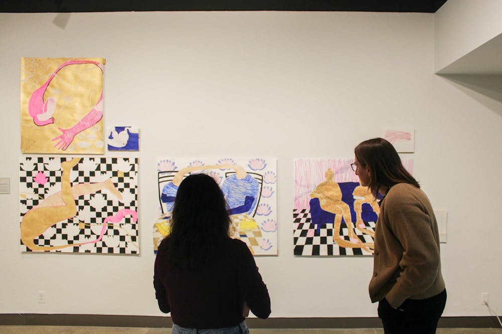 visitors observe “Don’t Call Me Goddess, I Am Impatient” (2025) by Bubly Barna