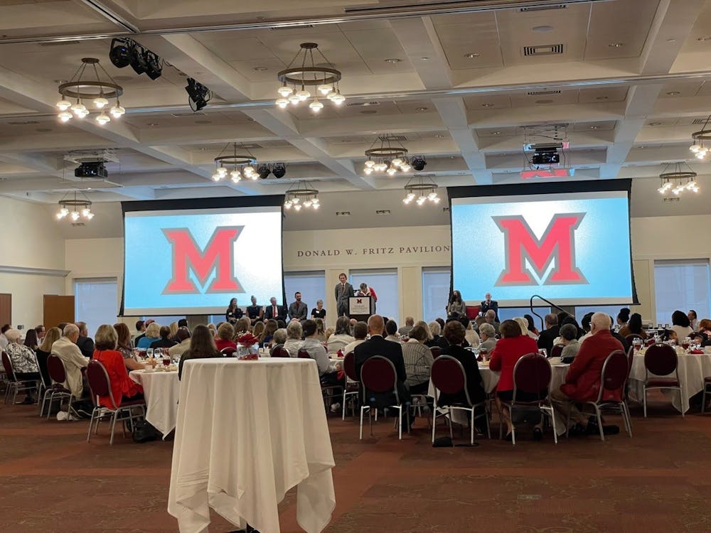 Hall of Fame inductee Nancy Sturgeon ('52) gives a speech during the ceremony.
