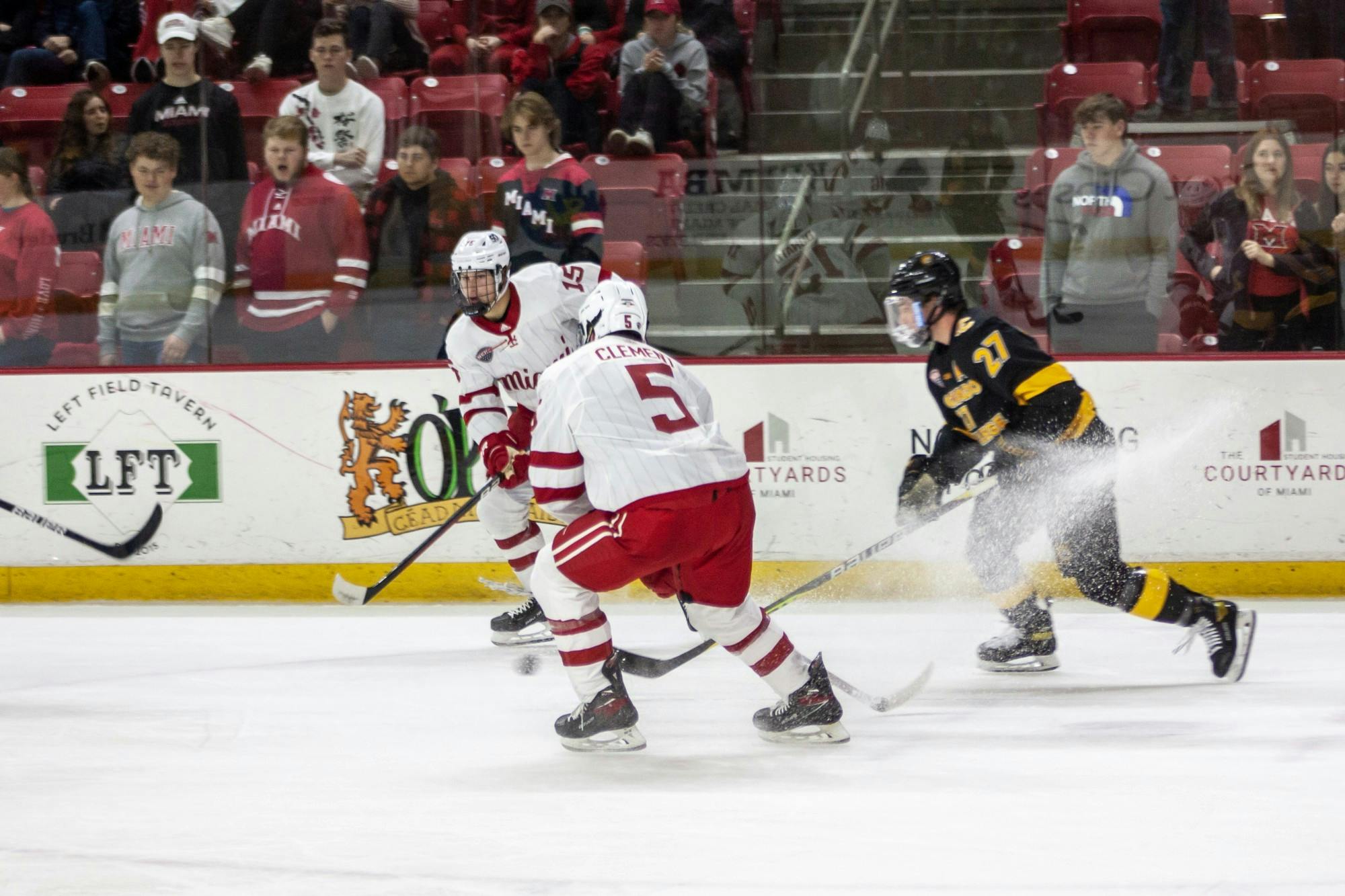 Jack Clement plays defense against Colorado College last weekend 