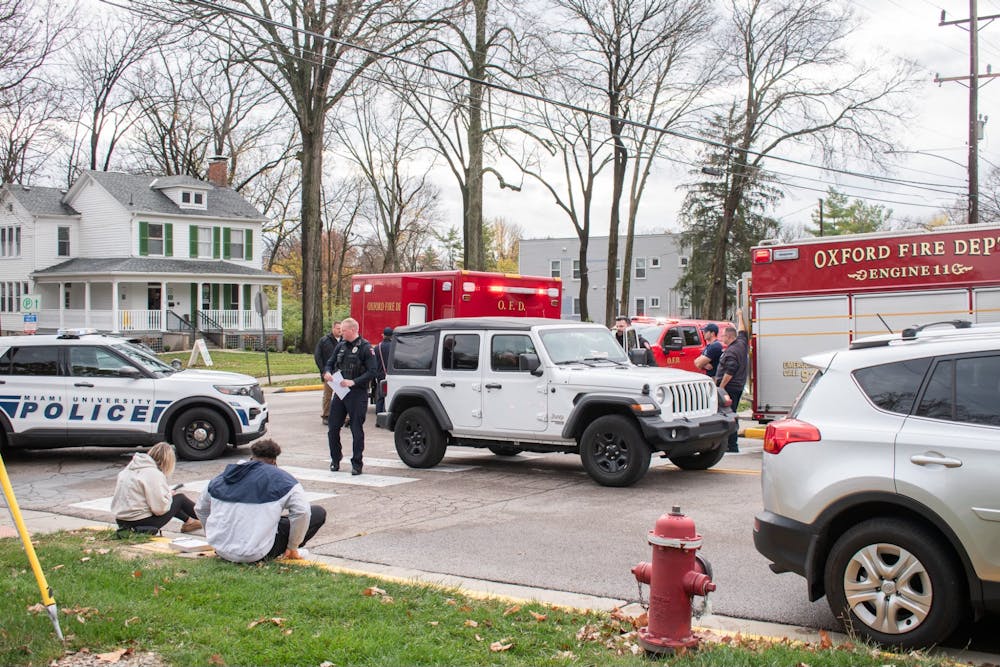 Oxford Police respond to an accident on the corner of Spring and South Campus.