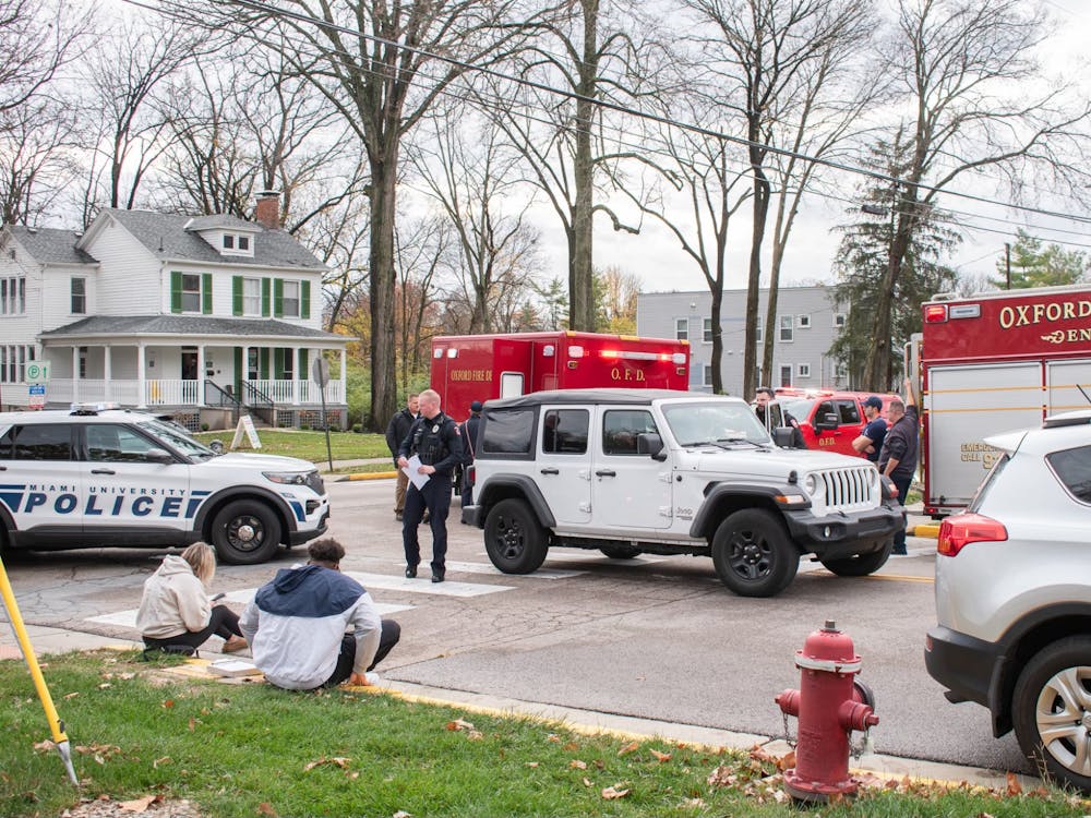 Oxford Police respond to an accident on the corner of Spring and South Campus.