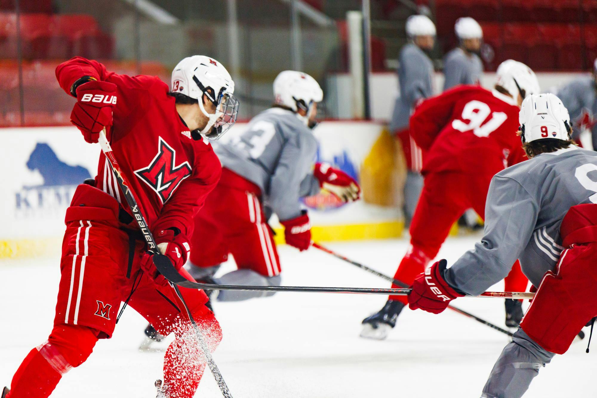 The Miami hockey team practices at Goggin Ice Center
