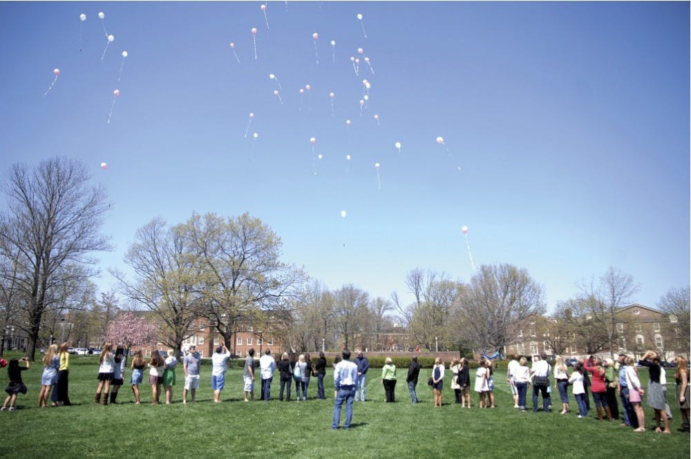 Miami University students released balloons Saturday afternoon in central quad in remembrance of the three Miami students who died in an off-campus house fire in 2005.