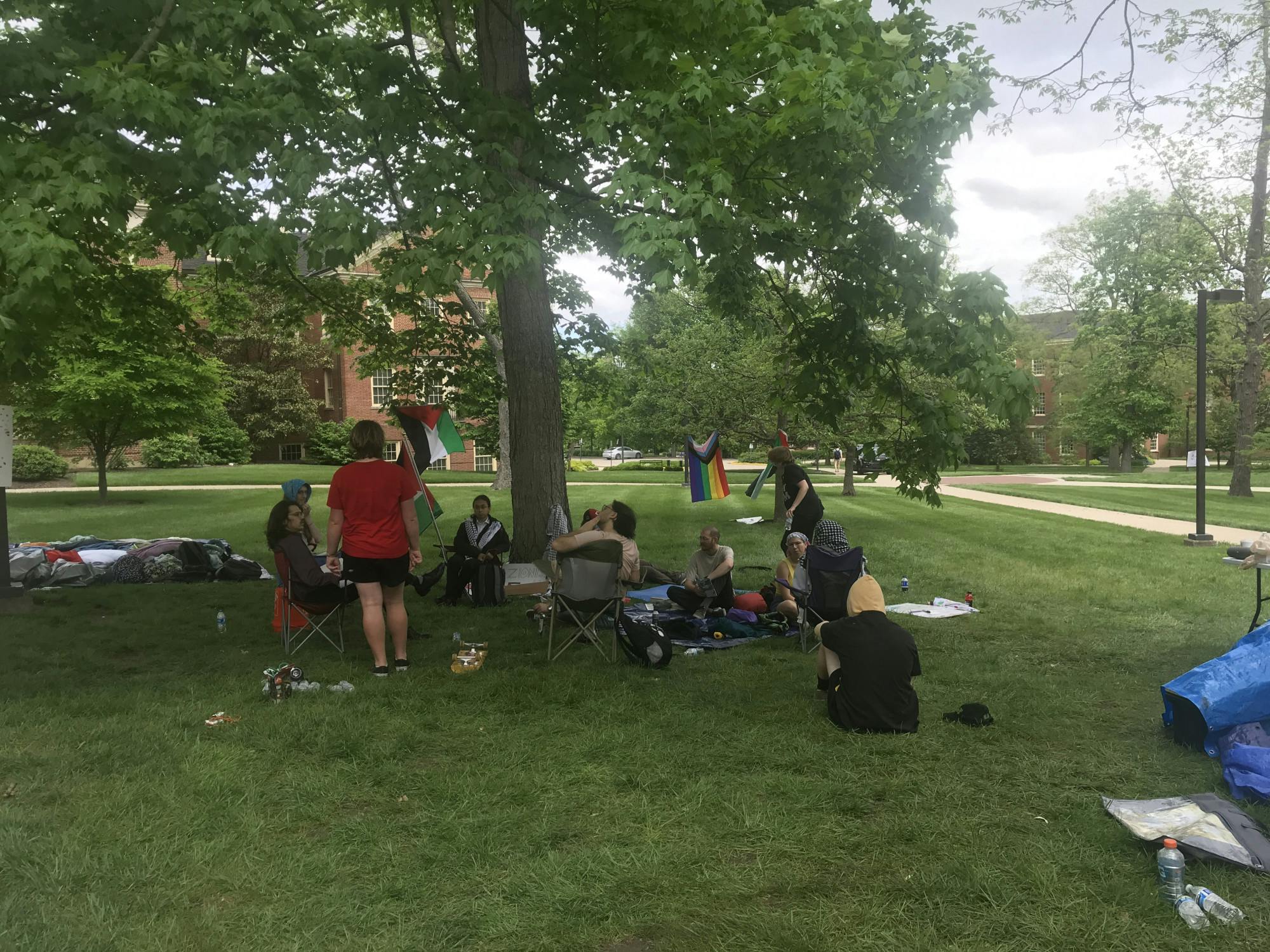 As the afternoon approached, about 15 protesters were participating in the encampment on the third day.
