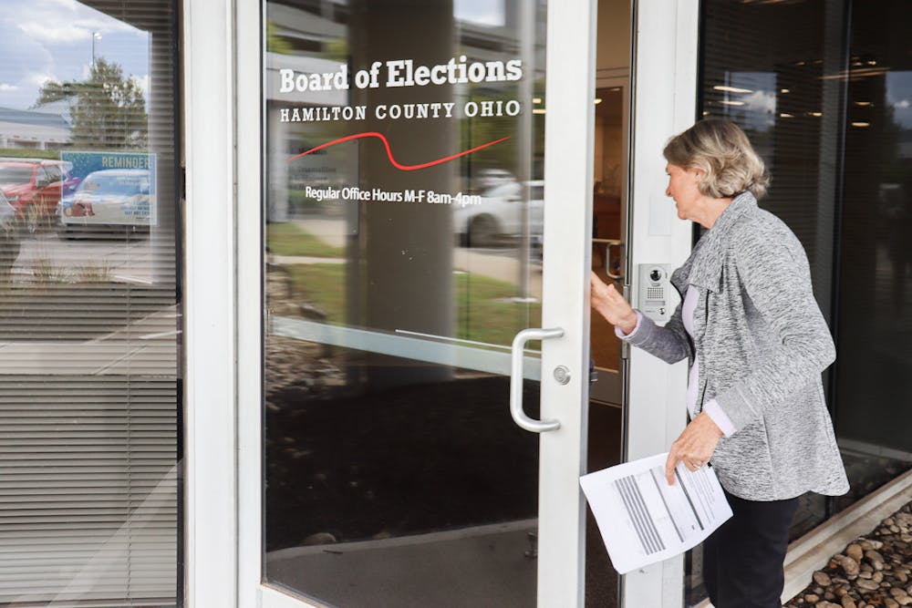 Nancy Strzelecki visits the Hamilton County Board of Elections on Sept. 30 with 51 more official voter challenges. Of those 51 voters, 47 of them she believes moved to North Carolina. 