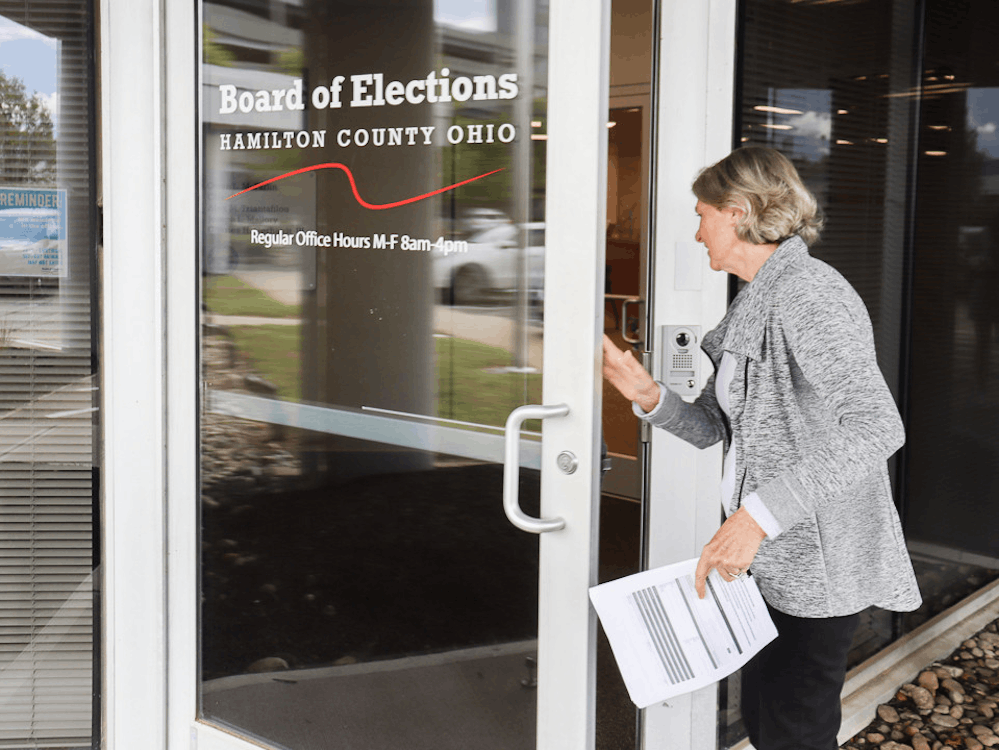 Nancy Strzelecki visits the Hamilton County Board of Elections on Sept. 30 with 51 more official voter challenges. Of those 51 voters, 47 of them she believes moved to North Carolina.
