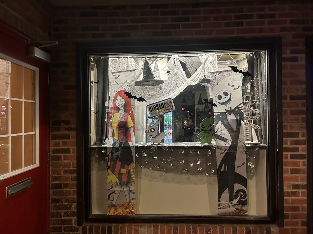 Bruno’s Pizza features famous Halloween characters in its storefront.