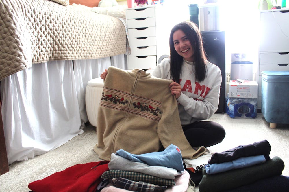 <p>Lila Jernovi, a first-year psychology major, spends her free time running an online thrift store, @theoxfordthrift on Instagram.</p>