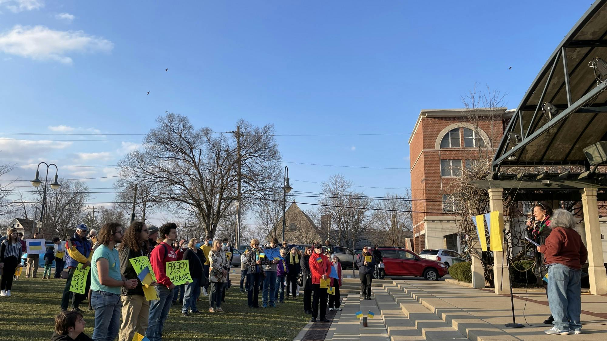 Students and community members gathered Uptown Park to show support for Ukrainian citizens.