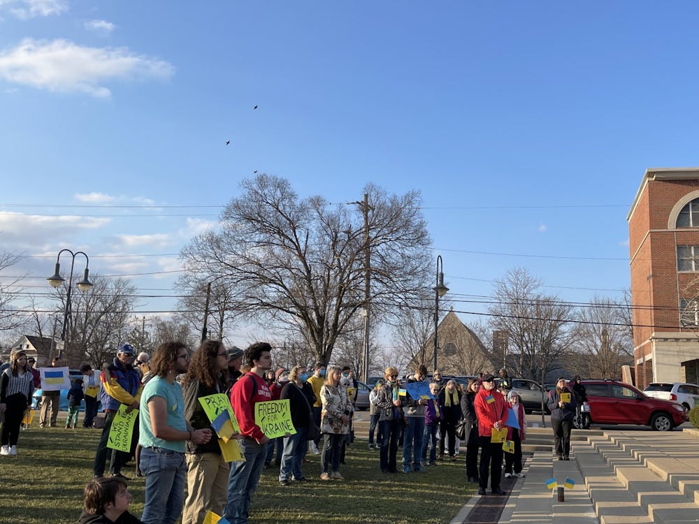 Students and community members gathered Uptown Park to show support for Ukrainian citizens.