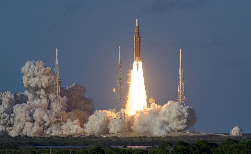 NASA’s Space Launch System rocket launches carrying the Orion spacecraft on the Artemis II mission. Photo courtesy of NASA/Bill Ingalls