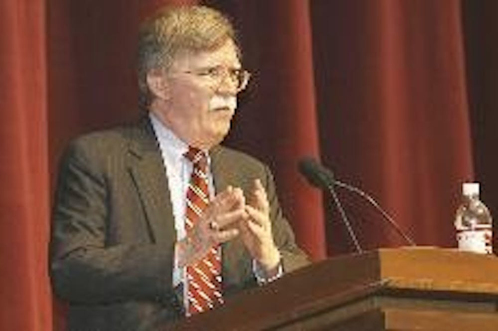 Controversial speaker, John Bolton, comments on North Korea and the nuclear arms race in his speech Tuesday night in Hall Auditorium.