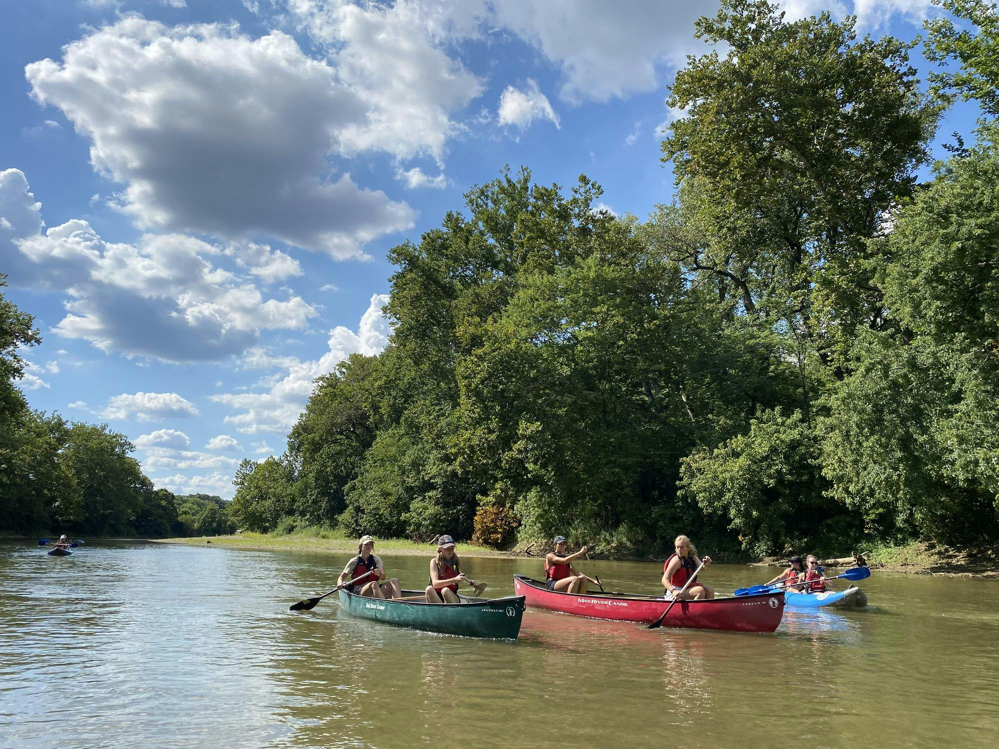 Outdoor pursuits center members kayak on the Little Miami River near Loveland, Ohio.