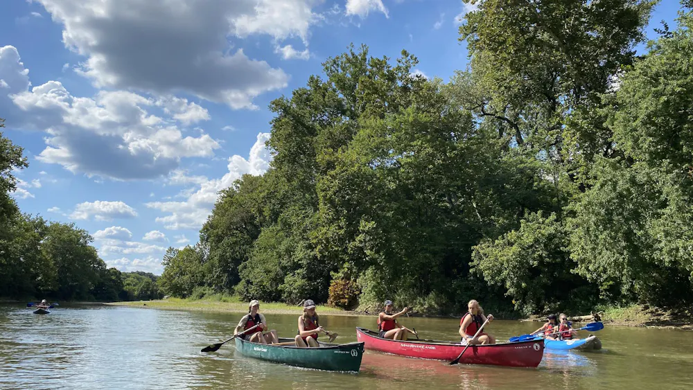 Outdoor pursuits center members kayak on the Little Miami River near Loveland, Ohio.