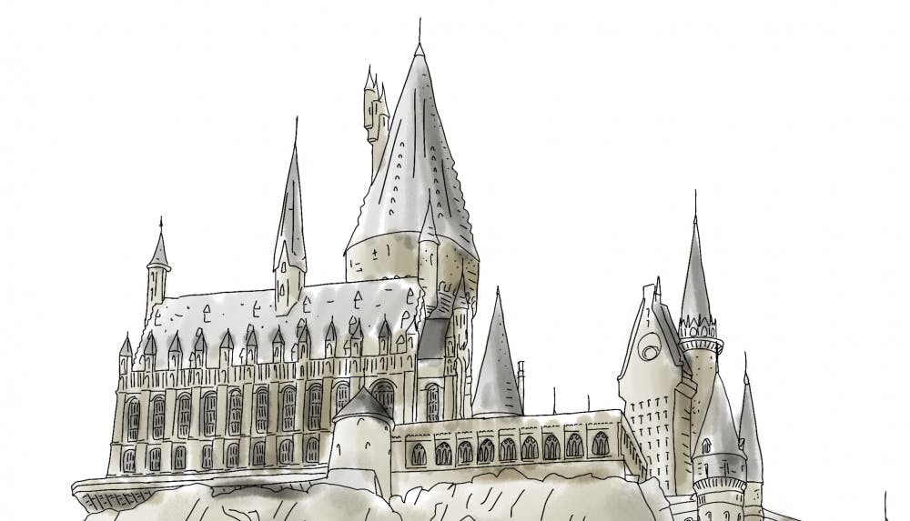 Hogwarts castle ink sketch drawing  Harry Potter fan art  Steemit