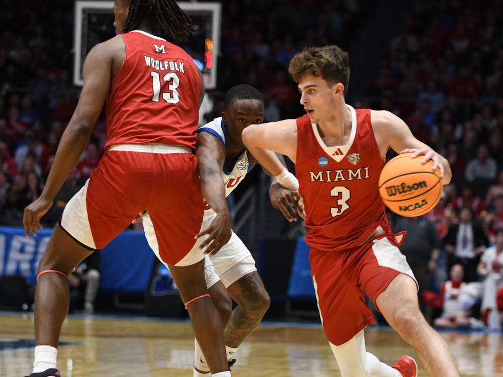 Sophomore guard Luke Skaljac sprints down the court at UD Arena against SMU during the First Four matchup on March 18