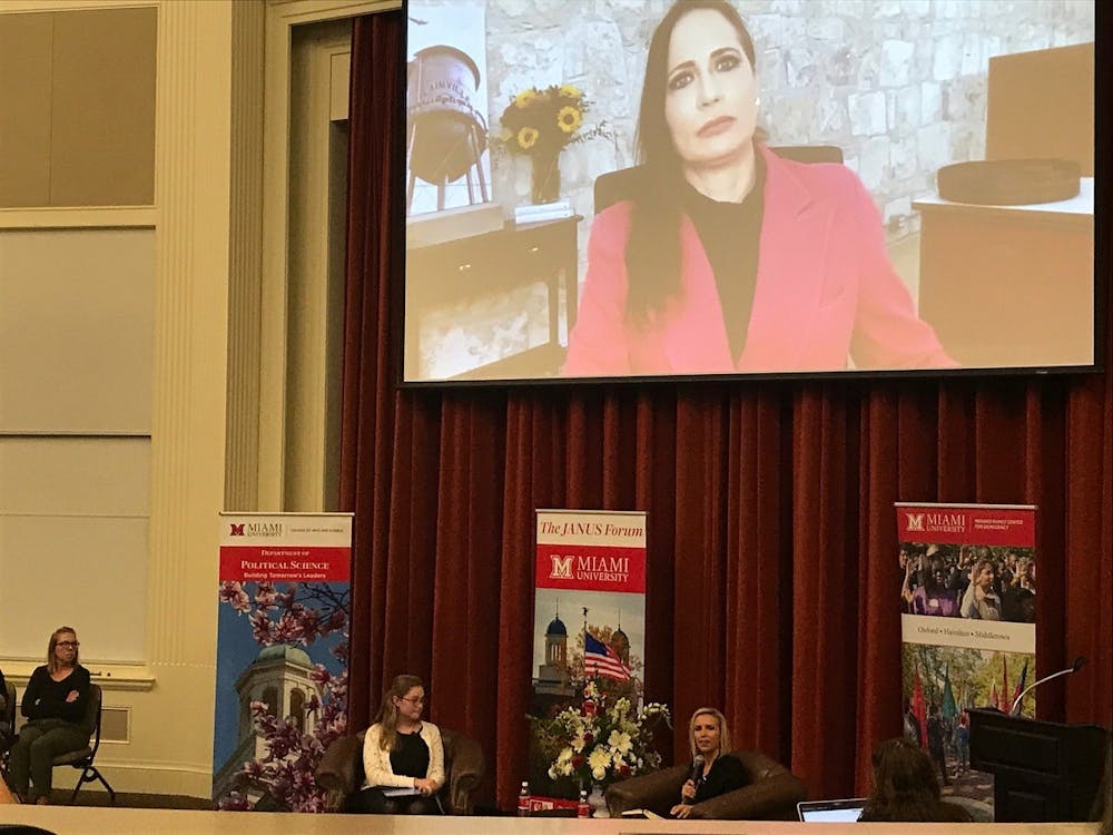 Due to inclement weather in Kansas, Grisham joined the debate via Zoom.