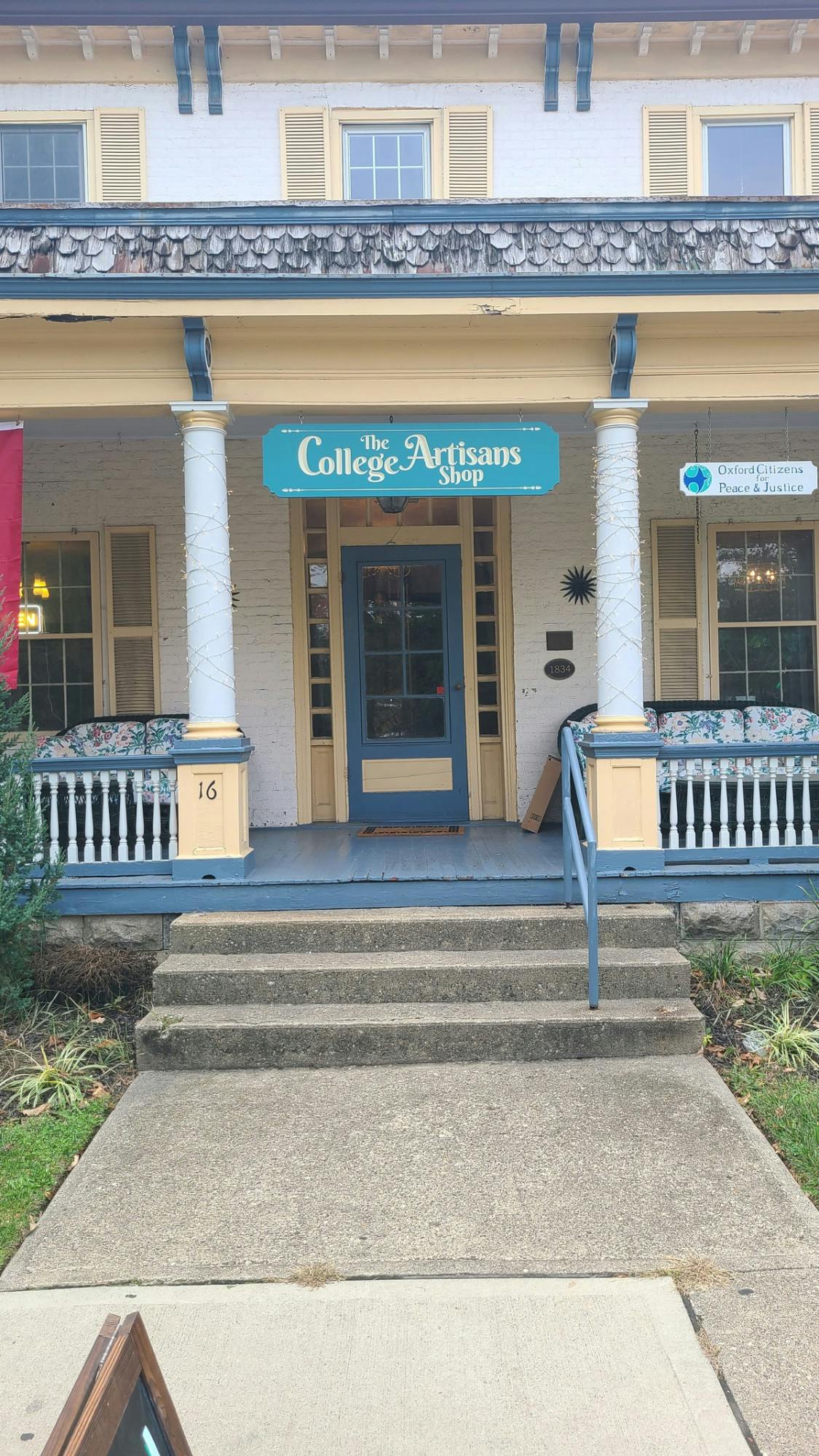 The College Artisans shop faces Campus Avenue in Oxford, Ohio.