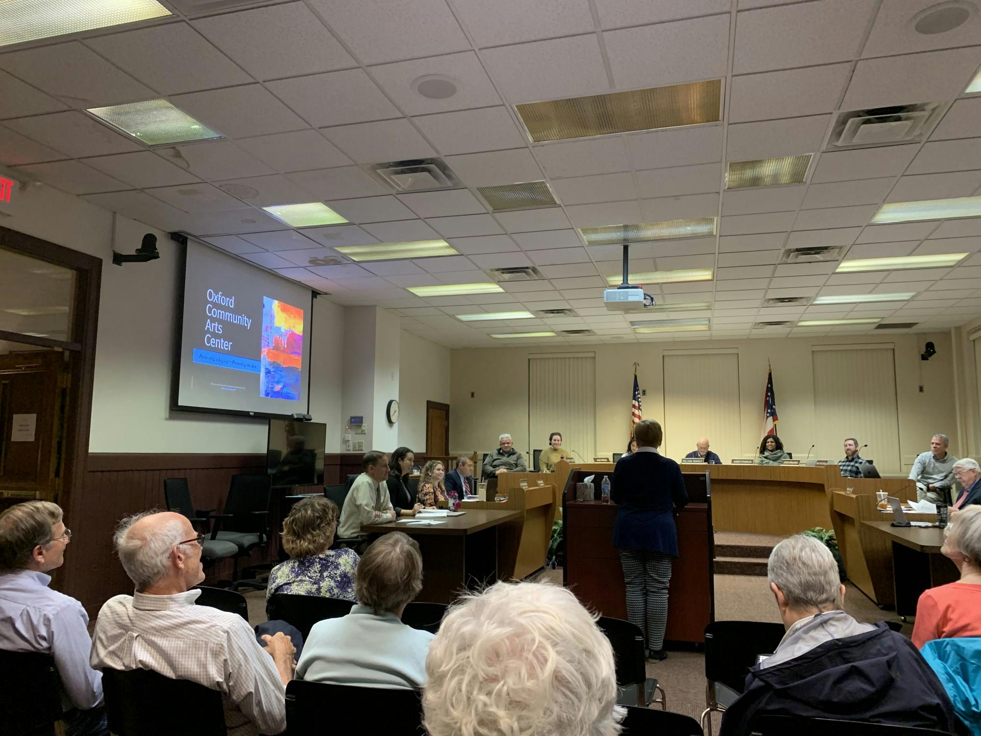 Heidi Schiller, executive director of the Oxford Community Arts Center, delivers a presentation to city council about the center's accomplishments for the fiscal year.